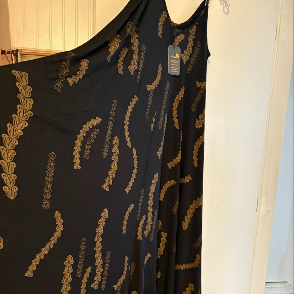 Kahulale'a - Beautiful Black/Gold Small Dress - Pua Kalaunu print